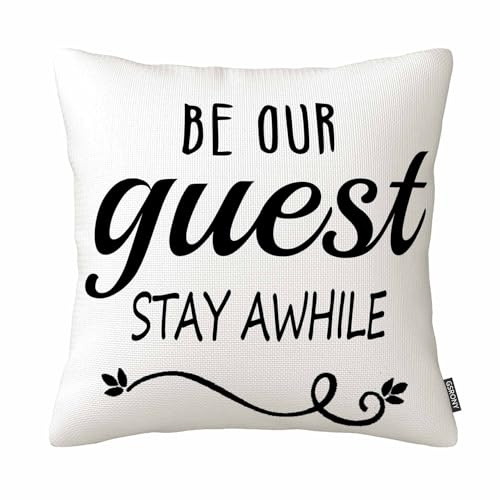 GSRONY Kissenbezug mit Aufschrift Be Our Guest Stay Awhile Family Friends, Heimdekoration, 45,7 x 45,7 cm