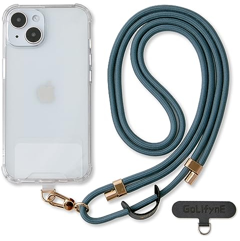 Golifyne Handykette Universal zum Umhängen | Handyband Kordel Kette für Outdoor, Reise, Unterweg Handy-Halterung | Phone Lanyard + 2 Stück Pad für alle Smartphone (ohne Hülle) - Indigo