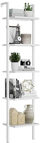 NUMENN Scaffale industriale a scala, scaffale per libri a 5 livelli, scaffale aperto da parete con struttura in metallo, scaffali per libri robusti, libreria per soggiorno, scaffale per casa e