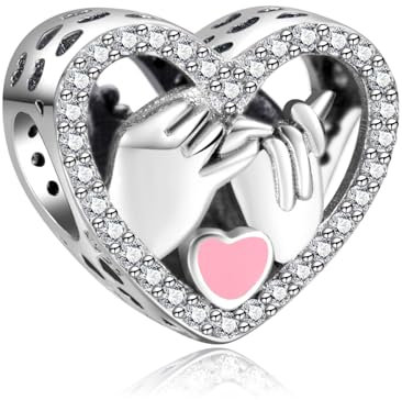 Amuefer Herzform mit Hand Charms für Armbänder 925 Sterling Silber mit Cubic Zirkonia Liebe Anhänger für Halsketten Geburtstag Valentinstag Weihnachten Schmuck Geschenke für Frauen