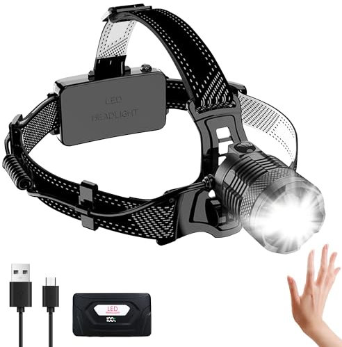 PRUBOVI Headlamp Rechargeable -100,000LM Bright LED HeadLamp, 40H Runtime, Waterproof Headlights for Forehead, 3Mode Headlight 90° Adjustable & Zoomable Headlamps for Adults Camping Fishing Hiking