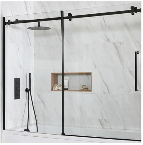 Milano Nero - 1700mm Black Frameless Sliding Shower Bath Screen