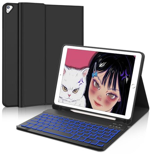 Tastiera iPad 6 Generazione, Custodia iPad 9.7 con Tastiera, Cover iPad 5 Gen Tastiera, Tastiera layout Italiano Bluetooth Retroilluminata per iPad Pro 9.7, iPad 5, iPad Air 2, iPad Air 1 , Nero