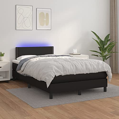 BAZZI Boxspringbett 120 x 200 cm mit Matratze und Led Bett Komplett Polsterbett 120 x 200 cm mit Matratze Schlafzimmerbett Doppelbett Komplett Schwarz-25 Bett mit Lattenrost Jugendbett Kunstleder