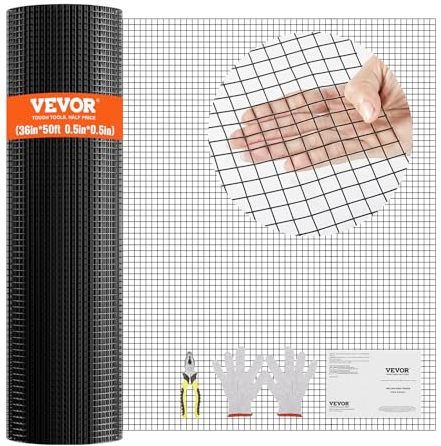 VEVOR Rouleau de grillage galvanisé 0,9x15 m grillage à poules 12,7x12,7mm Carré Galvanisé maille métallique à revêtement 1,06mm vinyle pour barrières de poulaillers enclos de volailles