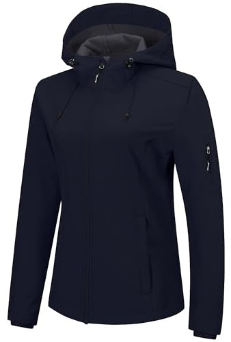 Outdoor Ventures Veste softshell imperméable et respirante pour femme - Veste demi-saison coupe-vent - Veste fonctionnelle avec capuche, bleu clair, S