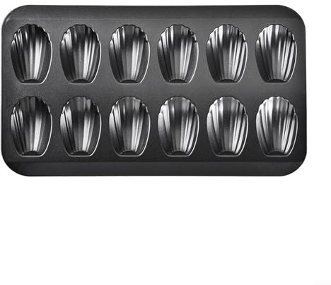 Moule à madeleines antiadhésif, 12 cavités en acier inoxydable pour la cuisson au four, moule à madeleine résistant à la déformation (noir), 5C6MGP2KV88F27L8B7F5GCF