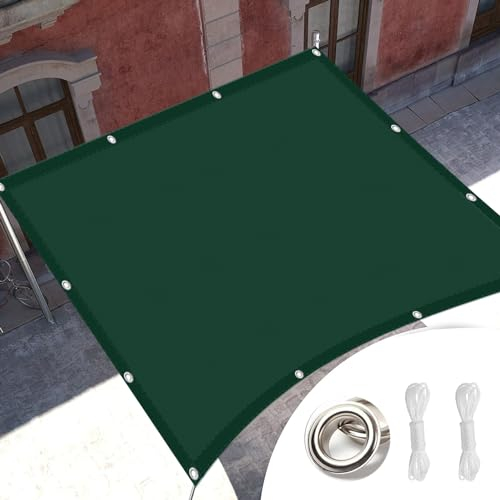 Sonnensegel Wasserdicht Sonnenschutz 4.5 x 5.5 m Ripstop UV Schutz mit Pu-Beschichtung Sunprotect Professional Sonnensegel mit Kordel für Outdoor Patio Schwimmbad, Dunkelgrün