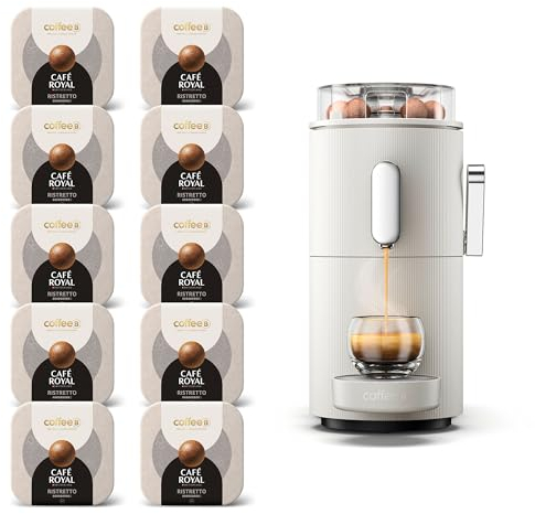CAFE ROYAL SWITZERLAND PROFESSIONAL Machine à Café CoffeeB Globe Blanc 1.3L avec 90 Coffee Balls Ristretto - 100% Compostables