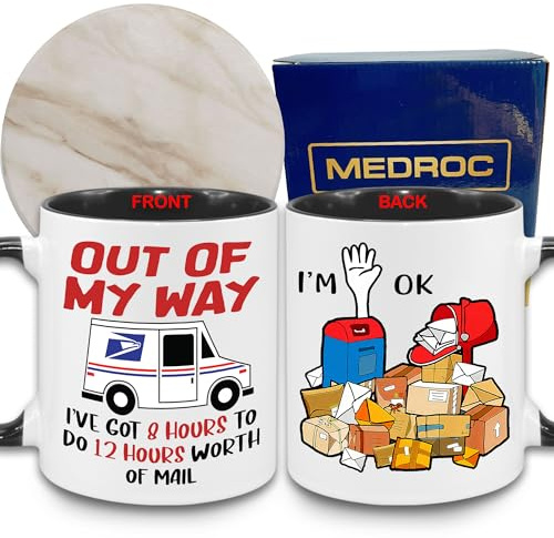 MEDROC Funny Postal Worker Gifts - Coffee Mugs Ceramic 11oz, Postal Workers Day Gifts Bulk for Post Office Staffs Employees Women Men, Mail Carrier Tea Mug For Coworker Friends Christmas Graduation