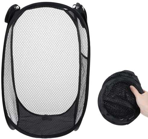 Sibba Pop Up Hamper Mesh Laundry Bag Foldable Basket Travel Black Hamper Pocket Cloths Storage with Handles Large Pop Up Hamper Portable Laundry Organization for Laundry Room Bathroom Dorm