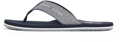 Tommy Hilfiger Herren Flip Flops Chambray mit Leinen, Blau (Desert Sky), 45