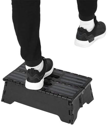 Haosie Folding Step Stool, Black 38 * 21.5 * 13cm Plastic Foot Stool, Portable Collapsible Step for Elderly Pregnant Bathroom Travel Use