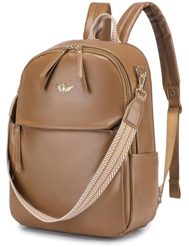 BAGZY Rucksack Damen Laptop Rucksack 14 Zoll Reiserucksack PU Leder Rucksack Wasserdicht Damen Rucksäcke Büchertasche Tagesrucksack für Kabine/Hochschule/Büro