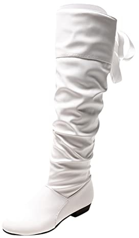 Stivali Lunghi da Donna con Tacco Spesso in Pelle Intrecciata Tinta Unita Galosce Donna Imbottite Stivali da Caccia (White, 38)