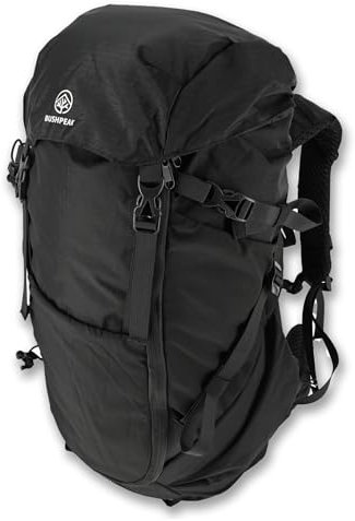 Bushpeak Survival Rucksack Overnighter 40 Liter - Leichter Outdoor Rucksack mit Regenschutz und Rückenbelüftung inklusive Brust- und Hüftgurt (Schwarz)