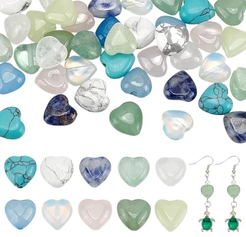 PH PandaHall 50PCS 10mm Heart Gemstone Beads, 10 Styles Natural Synthetic Stone Beads Rose Quartz Beads Crystal Spacer Beads for Valentine's Day Bracelet Necklace Jewellery Making Crafts