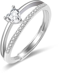 ALEXCRAFT Glitzer Herz Ringe Frauen Silber 925 Damen mit Zirkonia Verstellbar Schmuck Silver Rings Women für Frauen Freundin Mama Engagement Promise Ring Schmuck