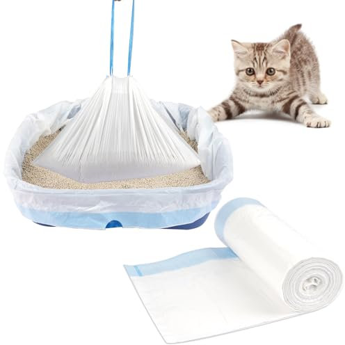Reißfeste Katzenklo Beutel L, 20 Stück 65 x 40 cm Katzenklo Tüten, Dicke Katzentoilettenbeutel mit Zugbändern, Starke Tragfähigkeit Katzenstreubeutel