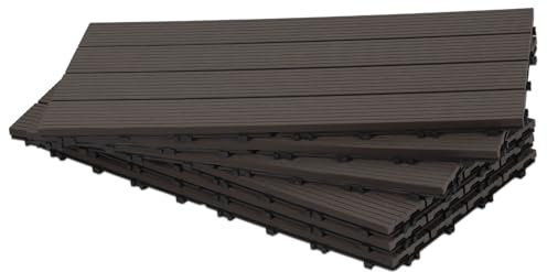 Fiqops 60 Stück WPC Terrassenfliesen, 30x60 cm Wpc Fliesen,Gartenfliesen mit Klick-System,Terrassendielen Balkonfliesen Klickfliesen,Terrassendielen Wasserfest,für 10m² Coffee