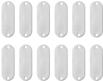 QUARKZMAN 12 Stück Aluminium Gravur Rohlinge Tags Tags Stempeln Oval Silber | Metall Blank, Blank Bulk Dog Tag, Mit 2 Löchern, Für DIY Personalisierte Haustier Tag Nummer Tag