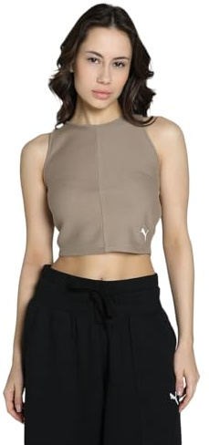 PUMA Damen Wardrobe ESS Geripptes Crop-Top S, Totally Taupe Brown