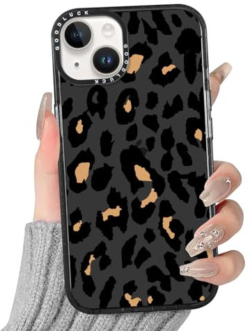 Yirlbey Transparent HandyHülle für iPhone 14/iPhone 13 Leopard Hülle, Aesthetic Muster Schwarz Design Mädchen Schutzhülle, Silikon TPU-Rahmen und Harter PC-Rückseite Case Cover für iPhone13 6,1