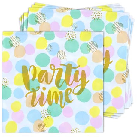 Servietten 100 Stück mit Aufdruck - Party Time - Tischdeko Papierservietten mit Spruch - Papier Tuch 3-lagig mit Text bedruckt für Geburtstag Taufe Jubiläum Feiern