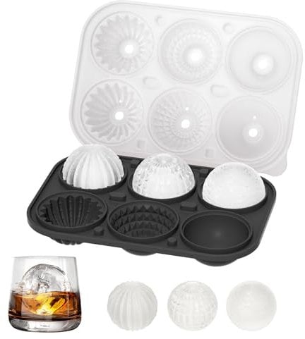 Silicone Ice Cube Tray, Large Ice Cube Tray with Lid, 5 cm, Round, Ice Cube Ball, 6 Compartments, BPA-Free Ice Cube Tray for Beer, Cocktails, Whisky