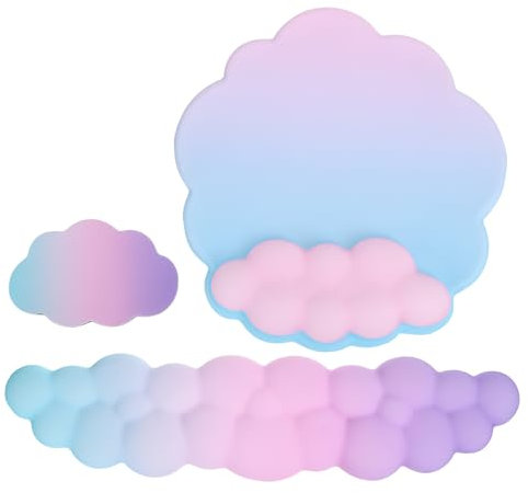 PATIKIL Cloud Keyboard Wrist Rest Set, Memory Foam Wrist Pad Support Ergonomic Gaming Mouse Pad with Coaster for Home Office Computer Laptop Working, Rainbow