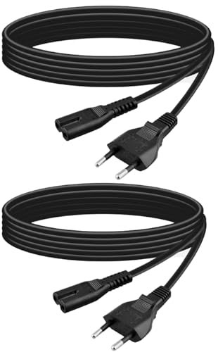 Leloco 2 Stück 1,5M Euro Netzkabel 2 Polig Stecker Typ C Eurostecker auf C7 Buchse Euro-Stromkabel C7 Kabel mit Stecker und Schalten Kleingerätekabel für PS5, PS4, PS3, Xbox usw Schwarz