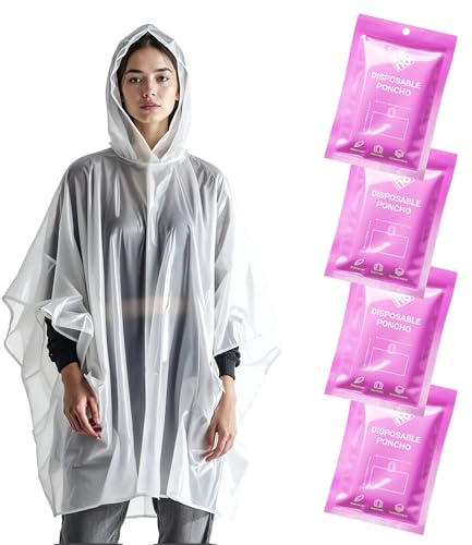 ZENO Poncho Antipioggia Donna e uomo - Poncho Impermeabile Uomo e donna - Mantella Antipioggia per Trekking, campeggio, festival, bicicletta - Confezione da 4 - Edizione Pink Mist