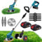 Debroussailleuse Electrique sans Fil 21V, Coupe Bordure sans Fil avec 2 Batteries et 3 Types de Lames, Roues Amovibles, Hauteur Réglable, DéBroussailleuse à Batterie pour Jardin, Arbustes et Pelouses