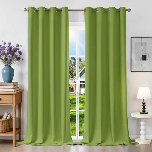 Runyéla Verdunklungsvorhänge mit Ösen Gardinen 2er Set, Thermovorhang Hitzeschutz H 245 x B 140, Vorhänge Blickdicht Grün, Ösenvorhang für Schlafzimmer Wohnzimmer Blackout Curtain