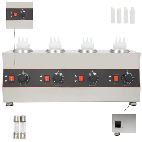 Commercial Electric Sauce Warmer, 640W Electric Food Sauce Warmer with 4 Sauce Bottles, Stainless Steel Sauce Heater Dispenser, for Mayonnaise, Salad Dressing, Ketchup, Chocolate