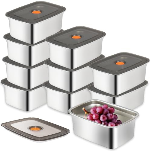Malloom 10 Stück Edelstahl-Frischhaltedosen mit Deckel, 1500 ml, Edelstahl-Lunchboxen, wiederverwendbare Mahlzeiten-Vorbereitung für Büro, Gefrierschrank und Reisen