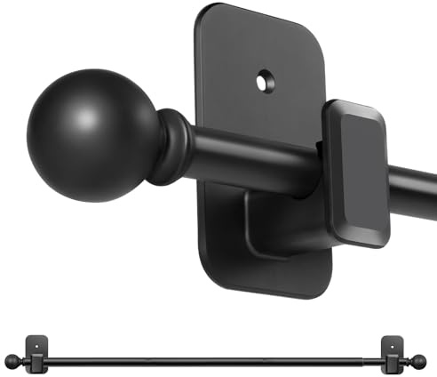 DEFYNEE No Drill Curtain Pole Black, Ø 16mm, 81-218cm, Extendable | Adhesive brackets, wall mount only, renter friendly, for apartments & dorms, no drill, easy setup