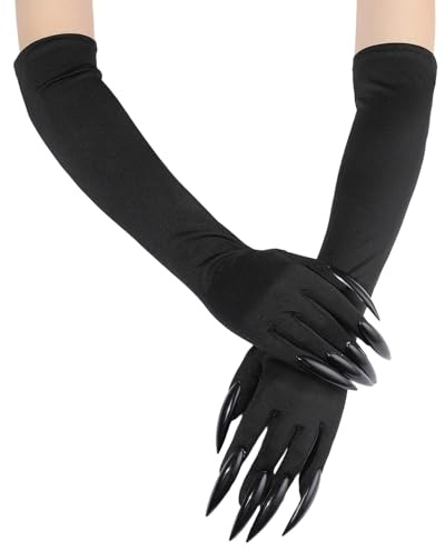 KASLCWA Halloween Handschuhe, Schwarz Lange Nagelhandschuhe, Handschuh Hexe Teufel Pfote für Kostüm Halloween Party Cosplay