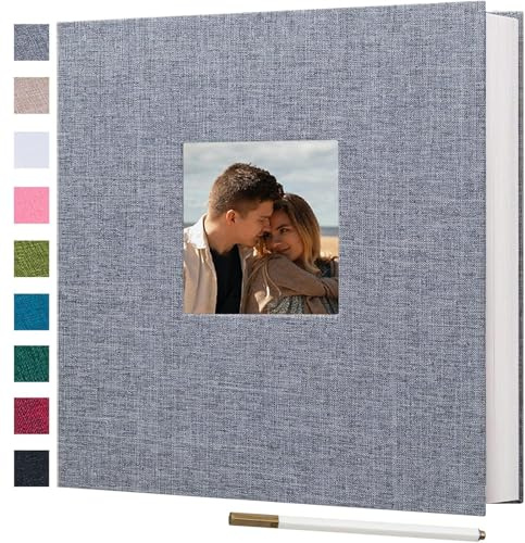 Ponping Large Photo Album Self Adhesive for 3x5 4x6 5x7 8x10 Pictures Linen Scrapbook Album DIY 40 Blank Pages with A Metallic Pen