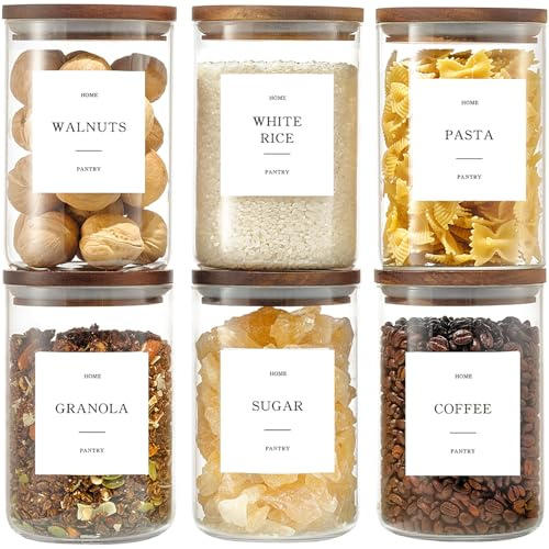 6 Pack Glass Jars with Acacia Lids, 32oz Pantry Airtight Storage Containers