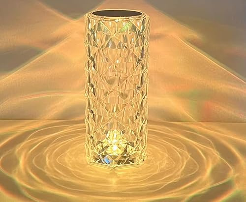 POGSTER Crystal Diamond Rose Table Lamp, RGB LED Night Light with Touch and Remote Control, Dimmable USB Rechargeable Bedside Lamp for Bedroom