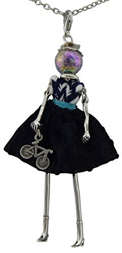 Hanessa Damen-Schmuck silberne Hals-kette mit Puppe-Anhänger Zinklegierung in Silber mit Fahrrad und schwarzen Kleid Geschenk zu Weihnachten für die Ehe-Frau/Freundin/Frauen