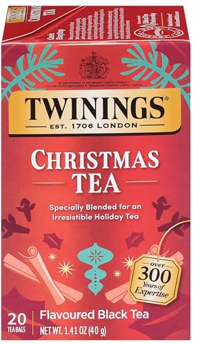 Twinings Christmas Tea, Holiday Spiced Black Tea Bags, 20 CT Box (1 Pack) | Sweet & Savoury Spices, Cinnamon & Cloves, Seasonal Blend, Naturally Caffeinated, 20 Foil Lined Individually Wrapped Bags