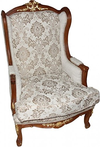 Casa Padrino Barock Salon Wohnzimmer Ohrensessel Creme/Braun/Gold Mod2 - Limited Edition