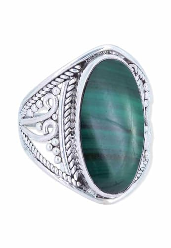 mantraroma Ring 925 Silber Damen Malachit Edelstein grün ausgefallen verspielt