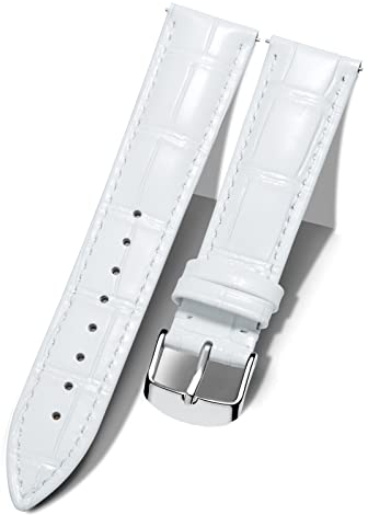 BINLUN Leder-Uhrenarmband Krokodilmuster Schnellverschluss Ersatz Kalbsleder Uhrenarmbänder Smartwatch 10 Farben 13 Größen für Herren & Damen(Silberne Schnalle,Weiß,18mm)