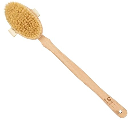 Eco Bath London Natural Soft Bristle Body Brush with Detachable Handle - Gentle Dry Brushing Body Brush for Exfoliation, Cellulite Treatment, and Lymphatic Improvement