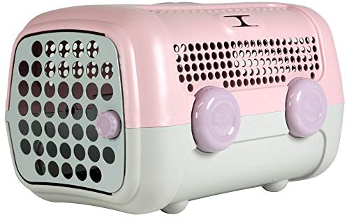 United Pets A.U.T.O. Design Transportbox für kleine Hunde und Katzen, Made in Italy, Rosa/Grau, inklusive Hygieneteppich 51x37x33cm, Reisetransportbox