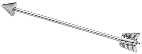 PiercingJ 1 Stück 1.2mm Edelstahl Pfeil Industrial Barbell Piercing Industrial Hantel Ohr Knorpel Ohrstecker Unisex Punk, Länge 38mm (Silber)