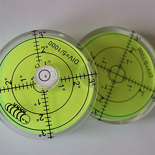2 x Acrylic Large Spirit Bubble Level (Green Liquid) 60mm Diameter, Degrees - Acrylic Housing, Surface Level, Bulls Eye Bullseye Vial Round + 1 x Professional 15mm Bubble, Perfect for Tripod and More